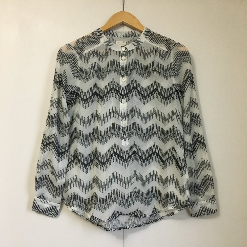 J. Crew Factory Zig Zag Clip Dot Popover Blouse White Size XS